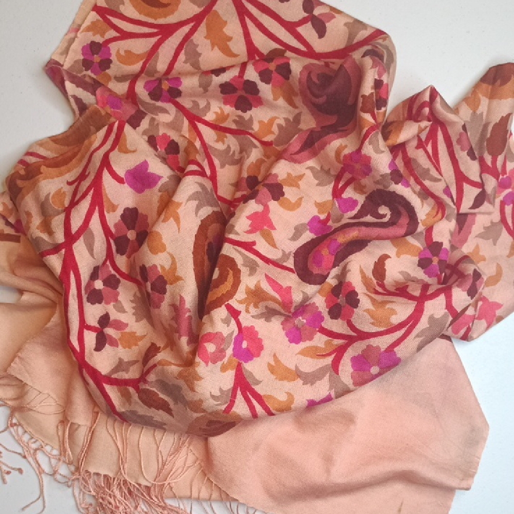 English Eccentrics Botanical Floral Paisley Silk Scarf Pink Brown Boho - Picture 4 of 8